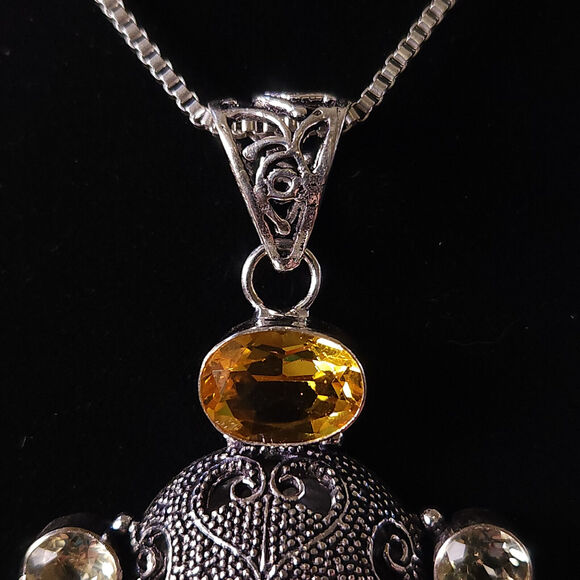 Sterling Silver Bali Goddess Pendant Necklace with Citrine - Picture 3 of 10